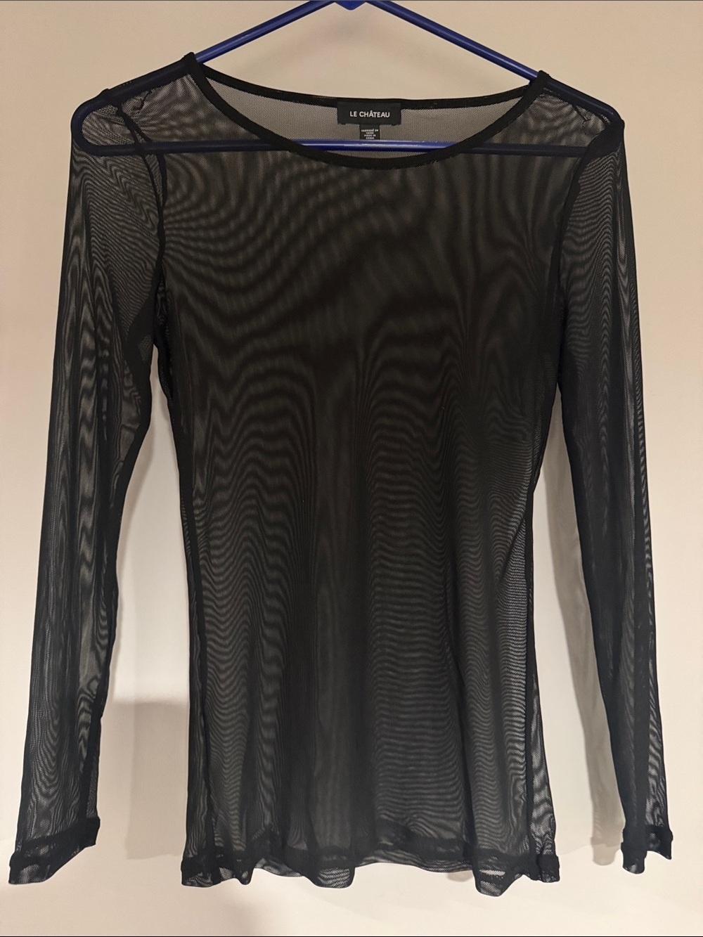 Le Château Black Sheer Mesh Long Sleeve Top